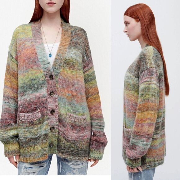 RE DONE Space Dye 90s Cardigan pastel multicolor wool fuzzy Sweater NWT M/L $495 - Picture 1 of 11